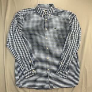 Lacoste Mens Long Sleeve Plaid Shirt Navy Blue Button Down Size Large